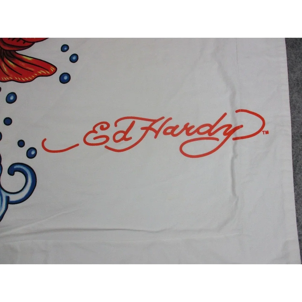 Ed Hardy Pillowcase White Orange Koi Fish Graphic Pop Art Home Decor Y2K 20x26